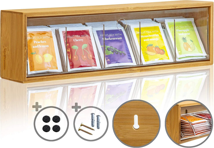 Teebeutel Aufbewahrungsbox Organizer - Teebox mit Kippdeckel zum Wand aufhängen - Teebeutelspender N