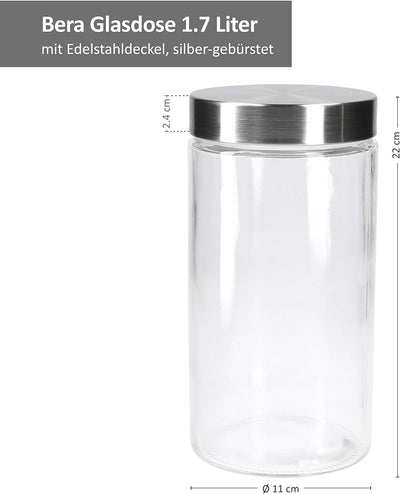 MamboCat Vorratsgläser Set Bera 6-tlg. mit Edelstahldeckel I befüllbare Glasdosen Ø 11 cm 0,8L + 1,2
