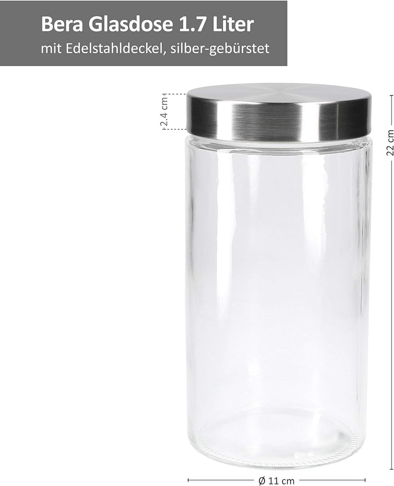MamboCat Vorratsgläser Set Bera 6-tlg. mit Edelstahldeckel I befüllbare Glasdosen Ø 11 cm 0,8L + 1,2