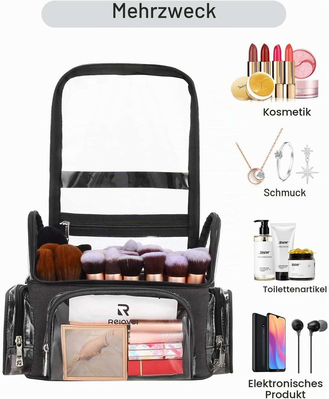 Relavel Make-up Pinsel Tasche, Portable Grosse Make up Pinselhalter, Professioneller Kosmetiktasche,