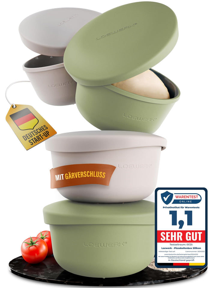 Pizzaballenbox mit Deckel – 4er Set – atmungsaktive Teigbox für perfekten Pizzateig - platzsparende