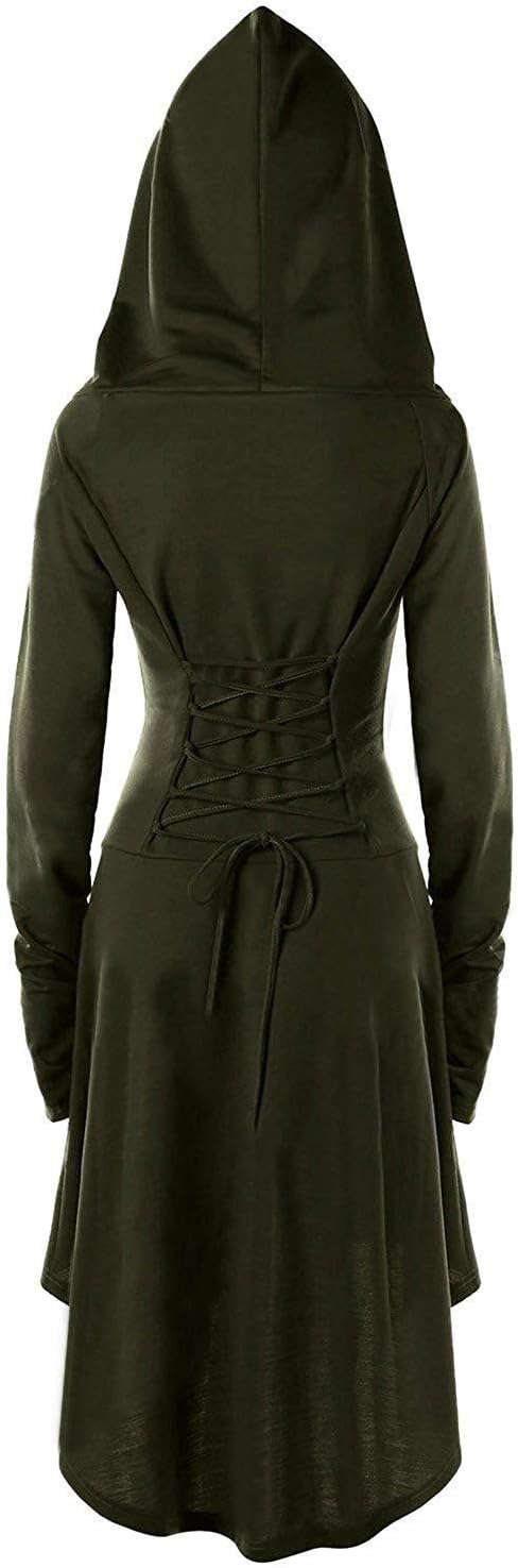 TSIRNK Gothic Kleid Damen,Mittelalter Kleidung Damen,Halloween Kostüm,Renaissance Mit Kapuze Kleid f