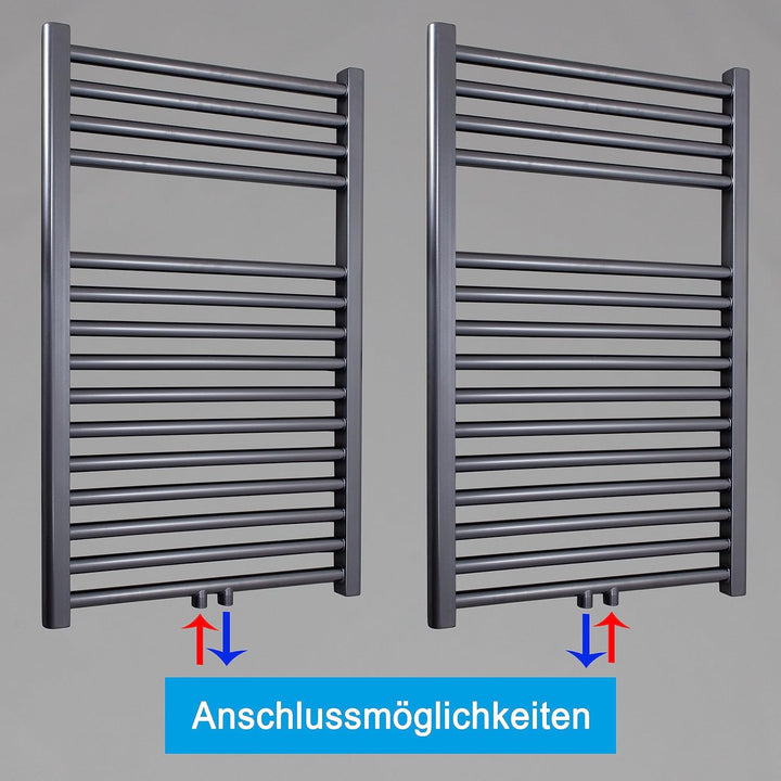 Heizkörper Badheizkörper Handtuchwärmer mit Mittelanschluss 50 mm anthrazit (764 x 500 mm) (348 Watt