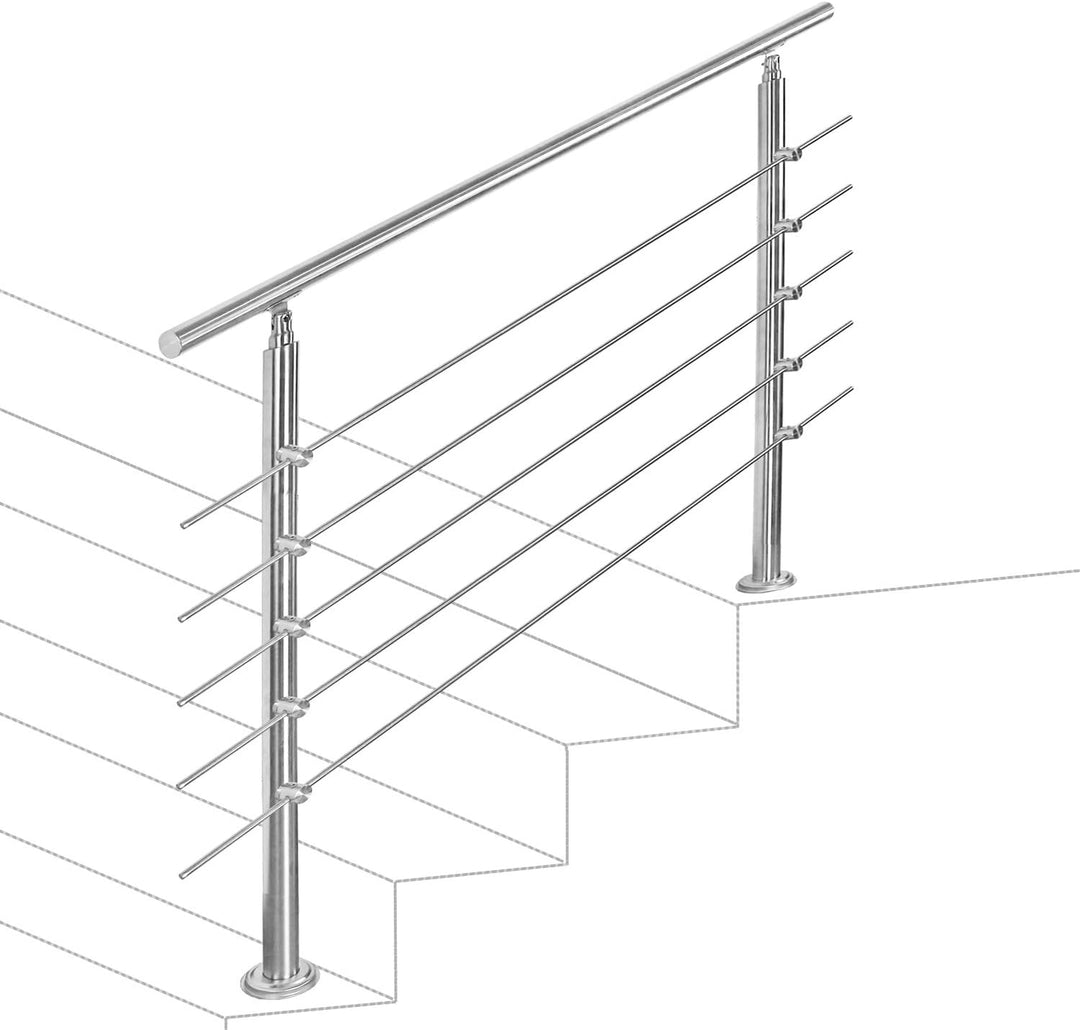 SWANEW Edelstahl-Handlauf Geländer für Treppen Brüstung Balkon Ø 42mm,mit 3 Querstreben (100cm, 3 Qu