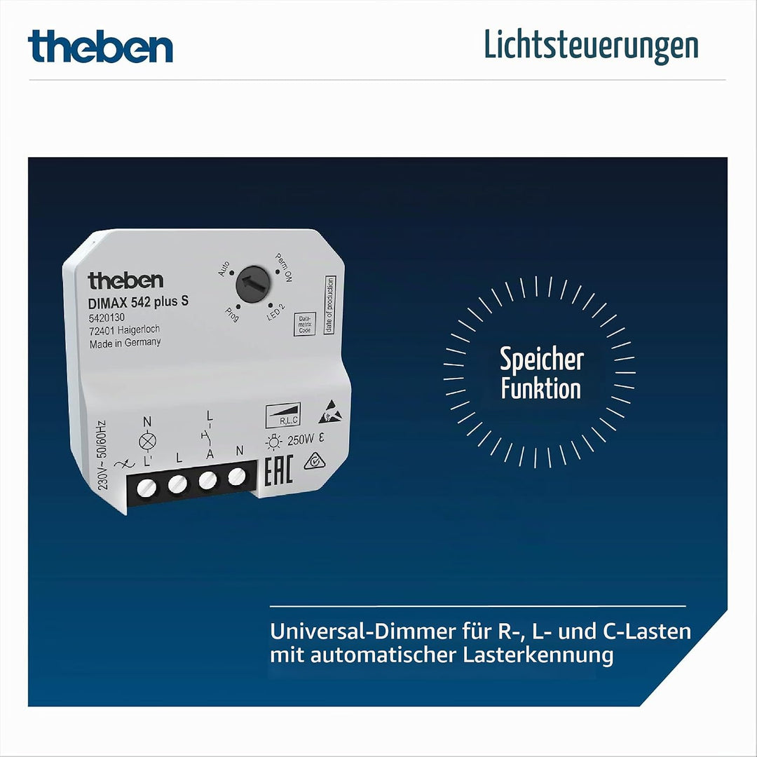 Theben 5420130 DIMAX 542 plus S I Unterputz I Universaldimmer I mit automatischer Lasterkennung I Di