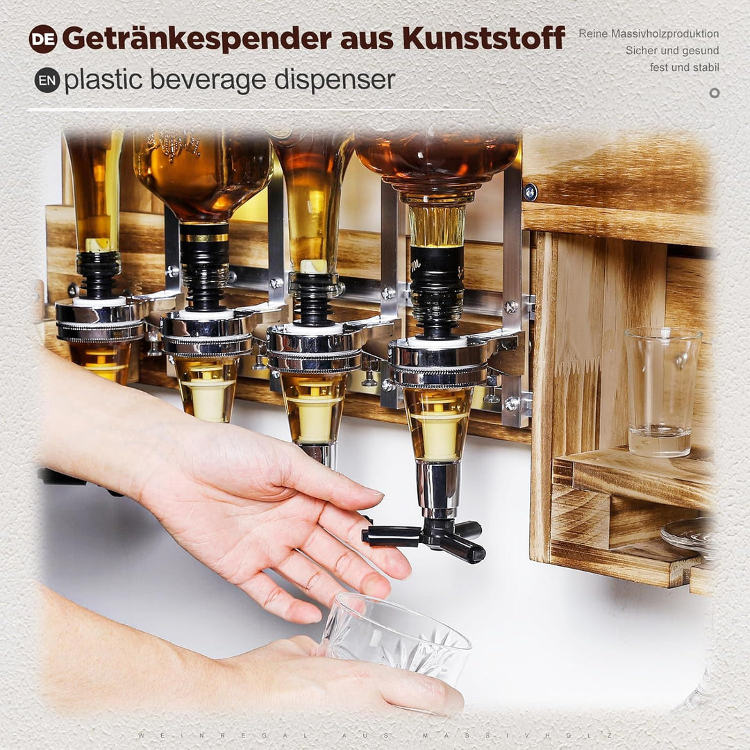 Yorbay Weinregal Palette beflammt Holz, Wandbar mit 4 Getränkespender Wand Flaschenhalter Flaschenha