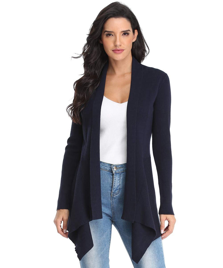 Dilgul Cardigan Damen Strickjacke Langarm Strickmantel Lang Pullover Open Front Unregelmässiger Saum