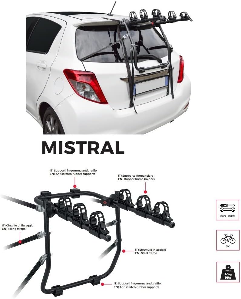 Kompatibel mit Toyota Yaris/VITZ (XP130) Fahrradträger hinten für Auto, 3 Fahrräder, max. 45 kg, leg