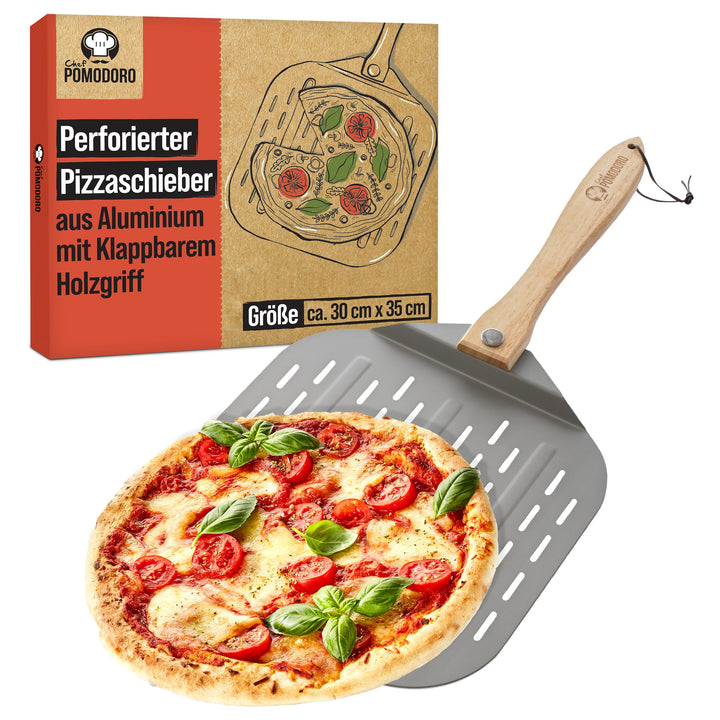 Chef Pomodoro - Pizzaschieber - 30,5 x 35,6 cm - Faltbarer Griff - Perforierte Aluminium Pizzaschauf