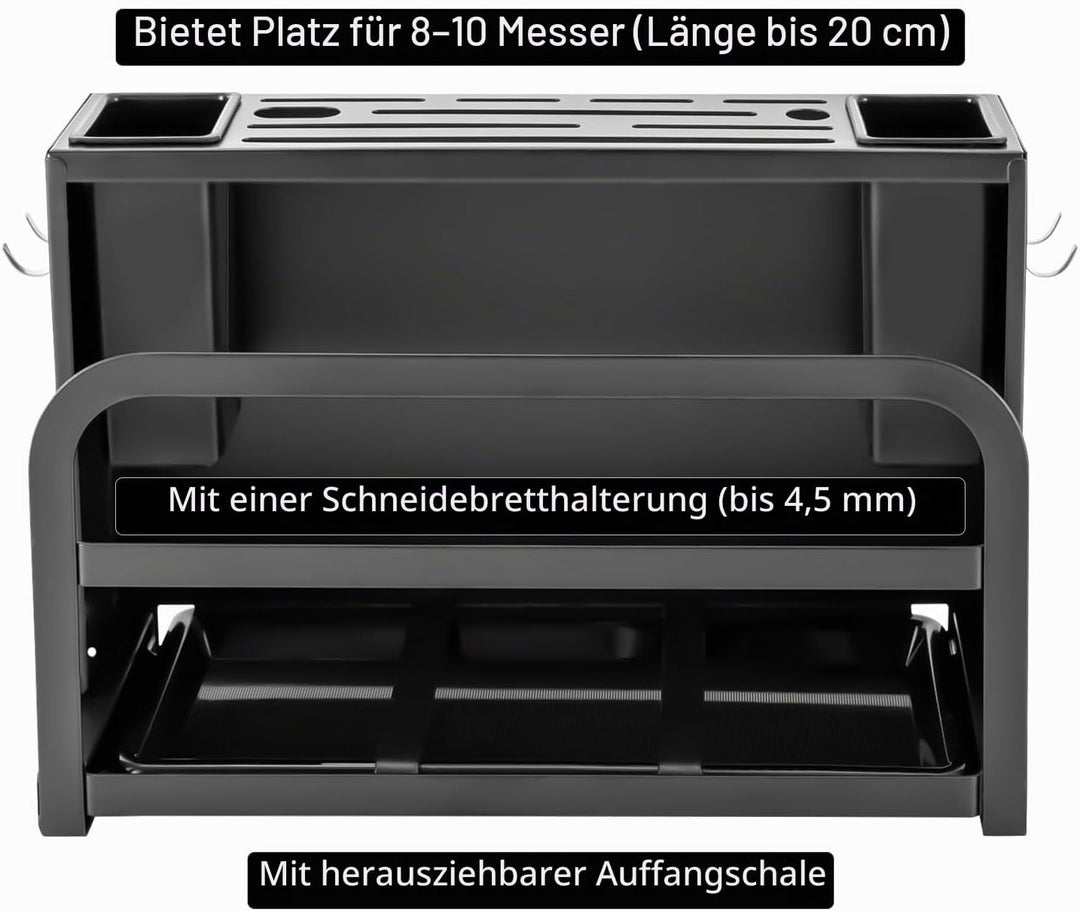Carbonstahl-Messerblock Schwarz, Messerblock ohne Messer, Messerhalter Universal mit Utensilienhalte