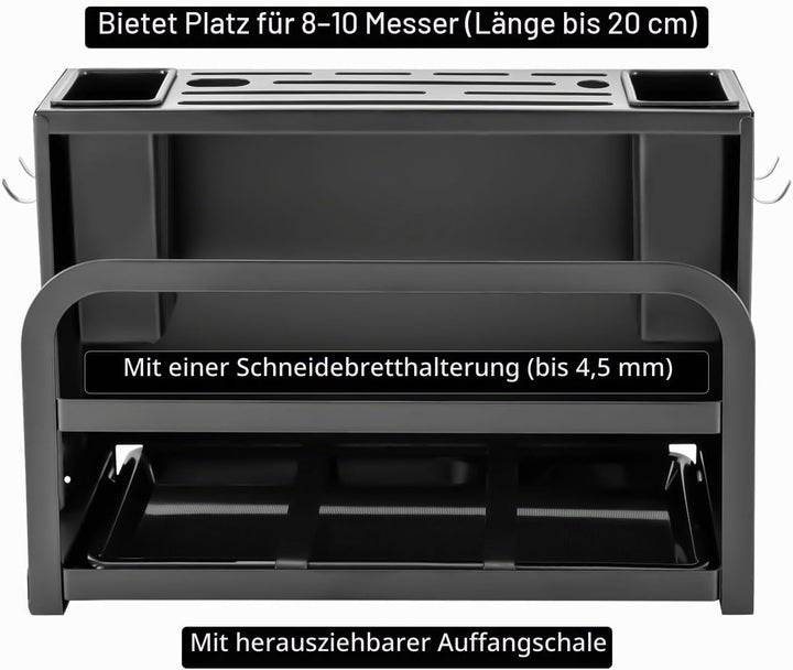 Carbonstahl-Messerblock Schwarz, Messerblock ohne Messer, Messerhalter Universal mit Utensilienhalte