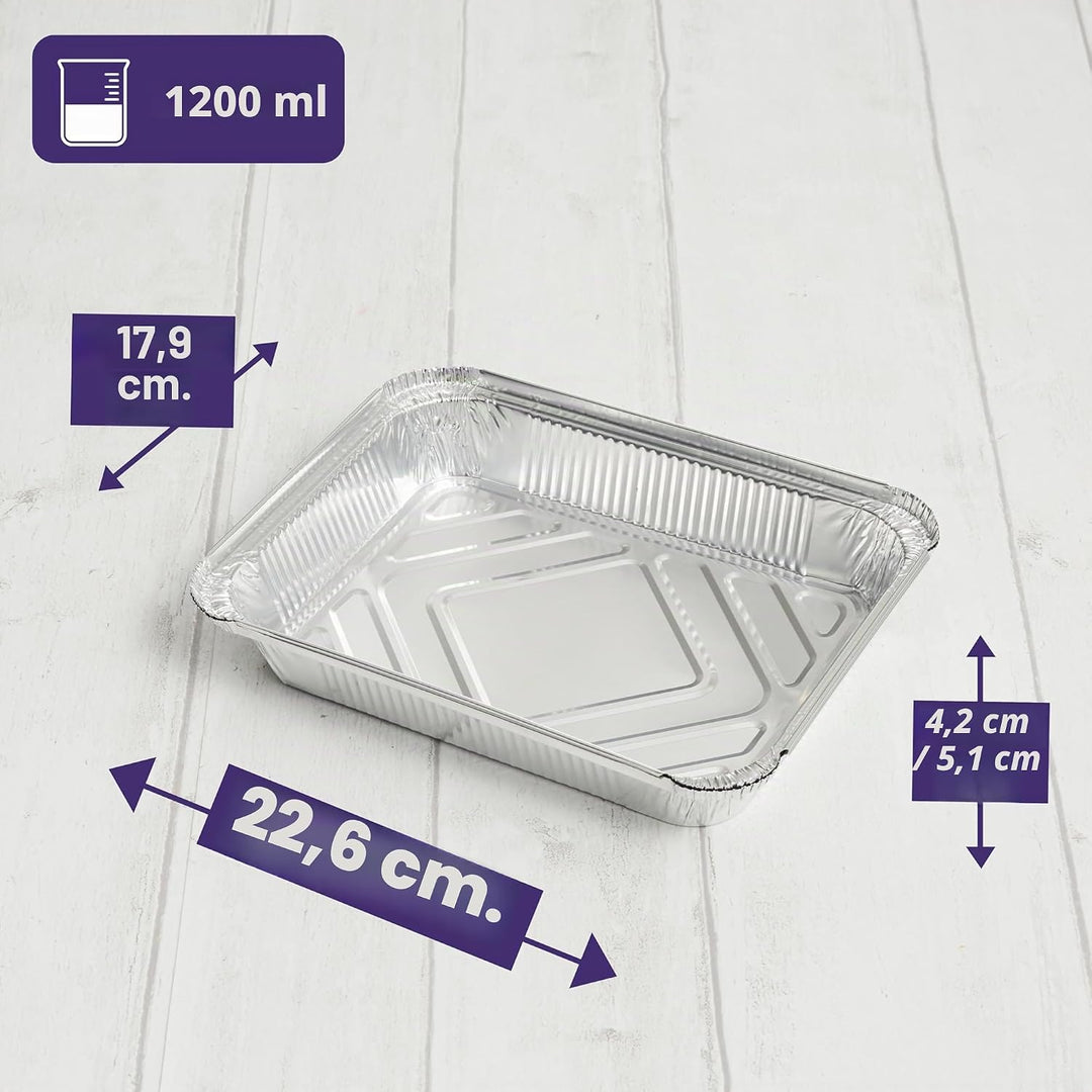 MATANA 25 Aluschalen mit Deckel – 22×17 cm (1200 ml), 4,2 cm tief | Schwerlast-Aluminium Backofen- &