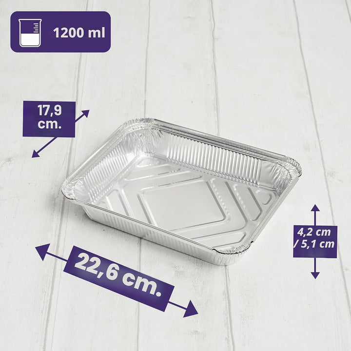MATANA 25 Aluschalen mit Deckel – 22×17 cm (1200 ml), 4,2 cm tief | Schwerlast-Aluminium Backofen- &