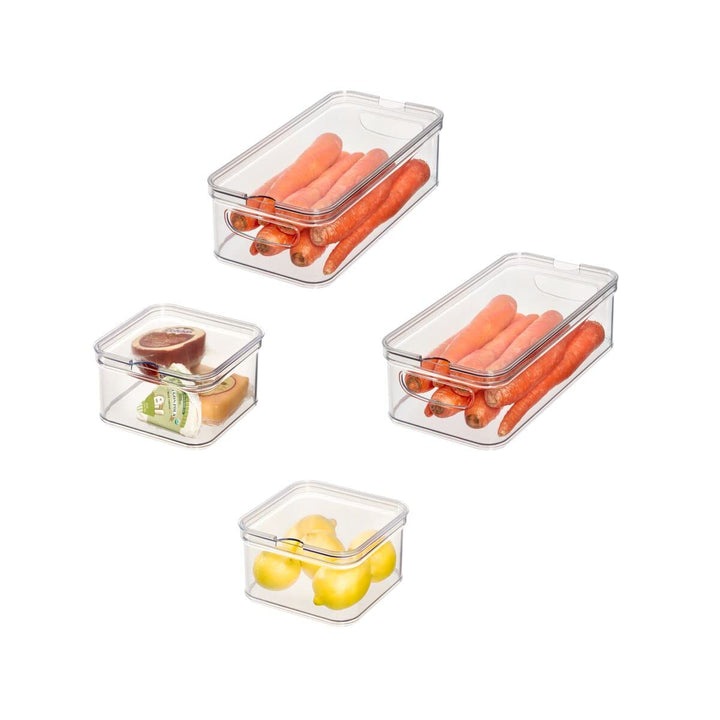 iDesign Crisp Kühlschrank-Organizer-Set mit Deckel, recycelter Kunststoff, transparent/weiss, 4-teil