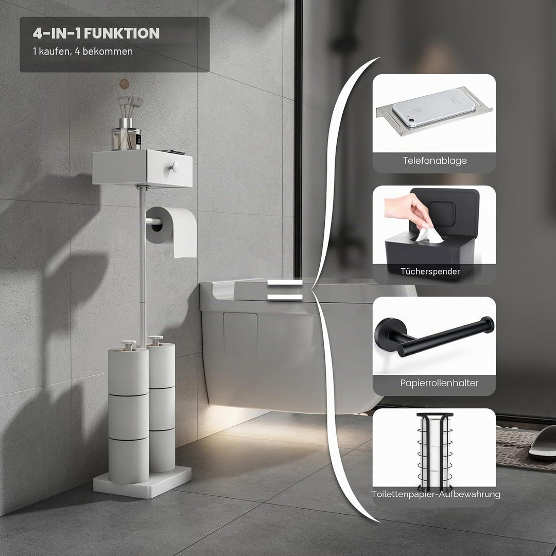 VOLDRA Toilettenpapierhalter Stehend Klopapierhalter Ohne Bohren Klopapier Mit Schublade Aufbewahrun