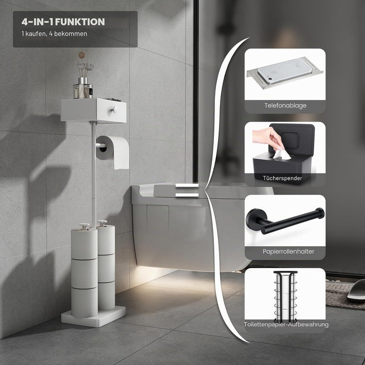 VOLDRA Toilettenpapierhalter Stehend Klopapierhalter Ohne Bohren Klopapier Mit Schublade Aufbewahrun