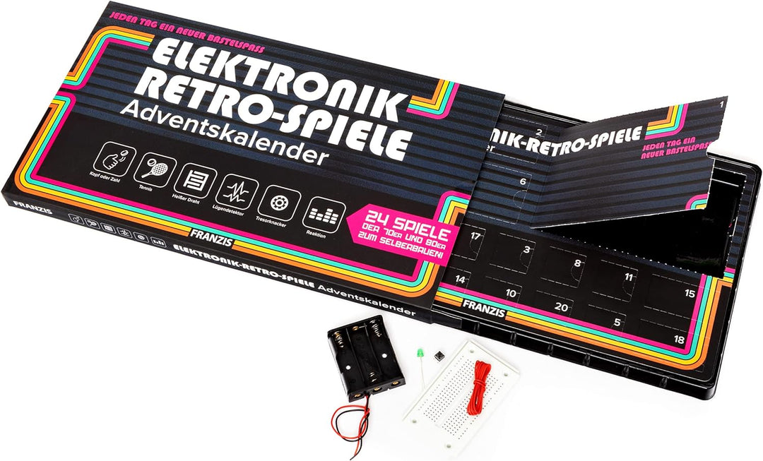 FRANZIS 67150 - Elektronik Retro Spiele Adventskalender, 24 Spiele der 70er und 80er zum Selberbauen