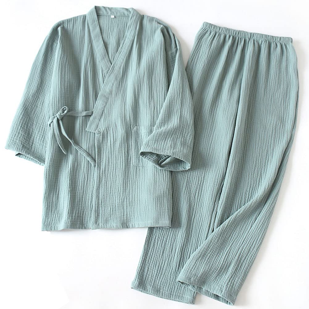 OWLONLINE Weicher reiner Pyjama aus Baumwollkrepp für Damen, japanischer Kimono-Pyjama Multicolor-17