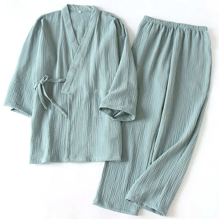 OWLONLINE Weicher reiner Pyjama aus Baumwollkrepp für Damen, japanischer Kimono-Pyjama Multicolor-17