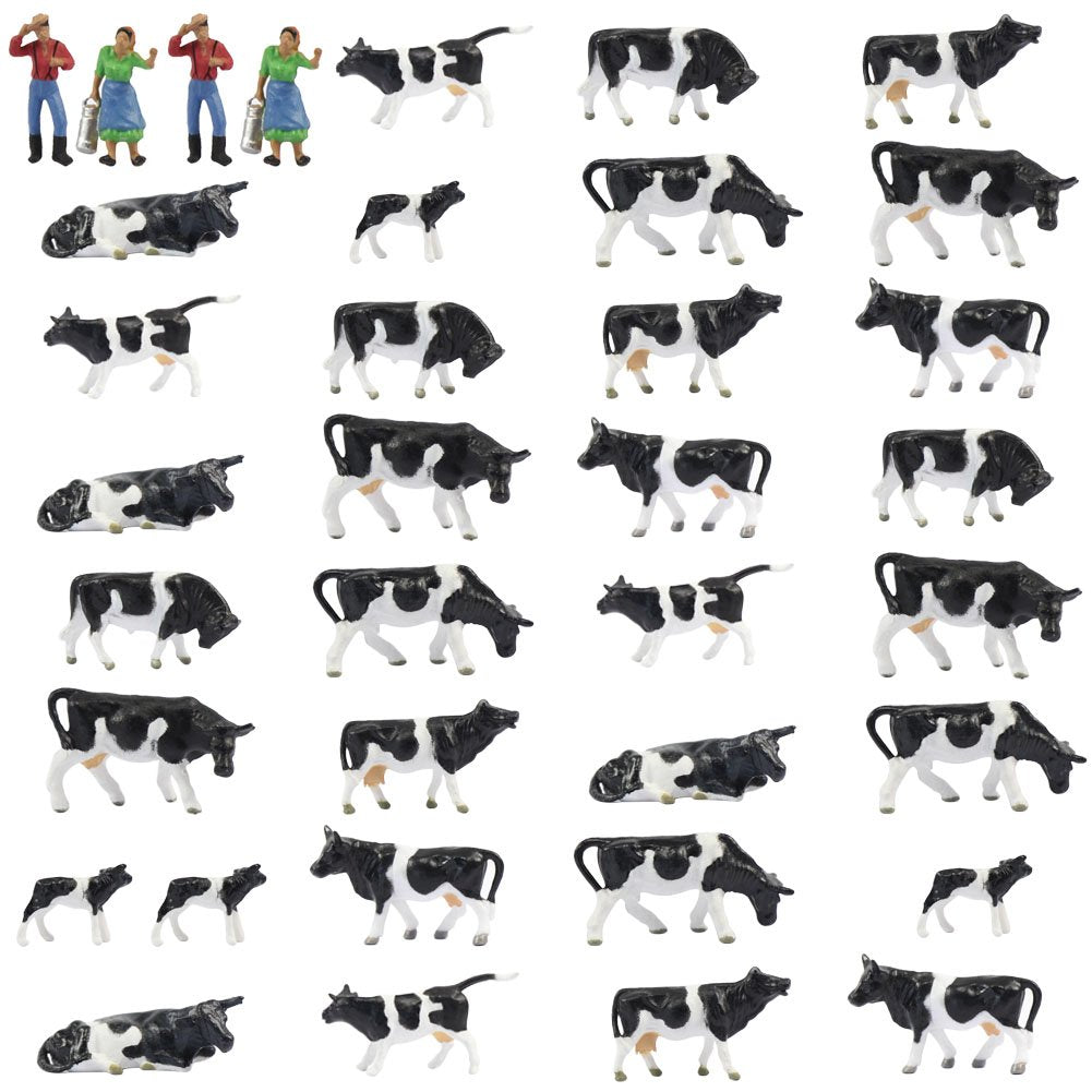 36Stk. Verschiede Kühe Rinder Figuren Bunt Tierfiguren Spur H0 1:87 Bauernhof Dekor Modellbau zubehö