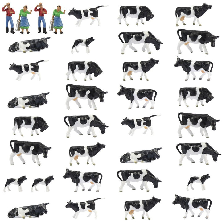 36Stk. Verschiede Kühe Rinder Figuren Bunt Tierfiguren Spur H0 1:87 Bauernhof Dekor Modellbau zubehö