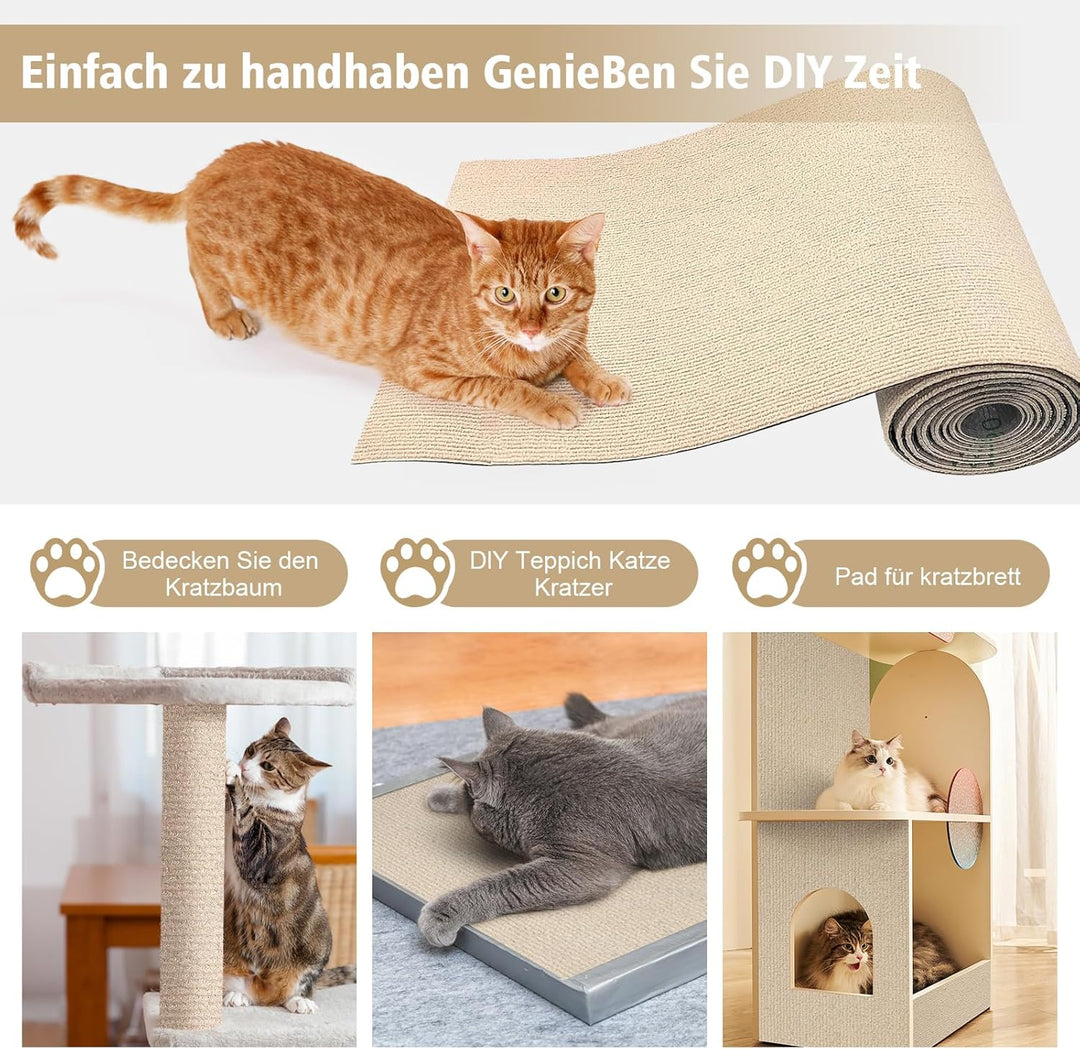 Katzen Kratzmatte Selbstklebend XXL, 200 x 40 cm, Kratzschutz für Sofa und Wände, Katzenteppich für