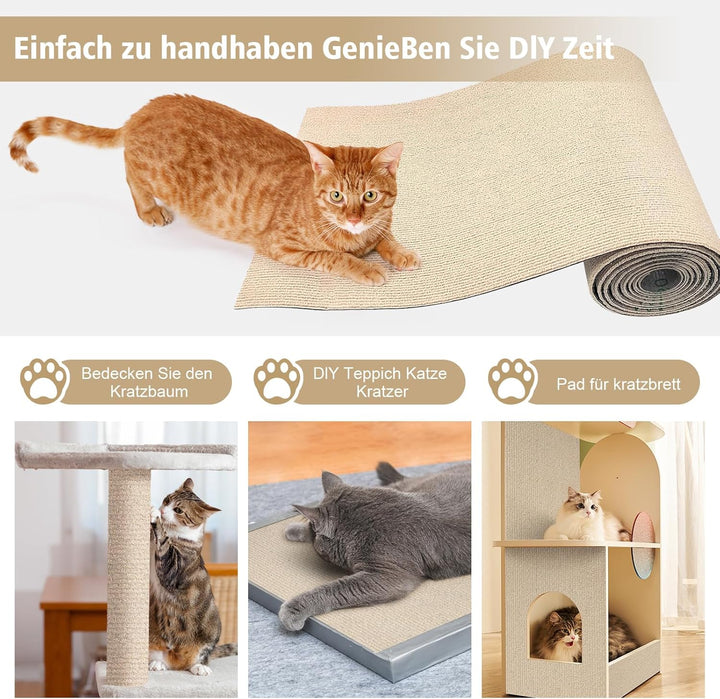 Katzen Kratzmatte Selbstklebend XXL, 200 x 40 cm, Kratzschutz für Sofa und Wände, Katzenteppich für