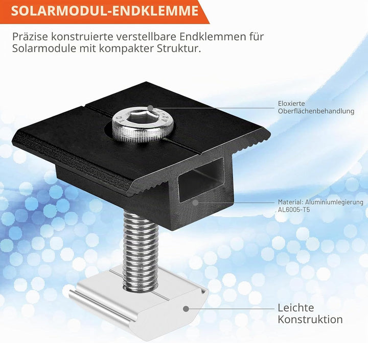 Solarmodul Halterung Mittelklemmen 30mm Schwarz: 10 Stück Solarpanel Halterung, PV Modul Klemmen, Al