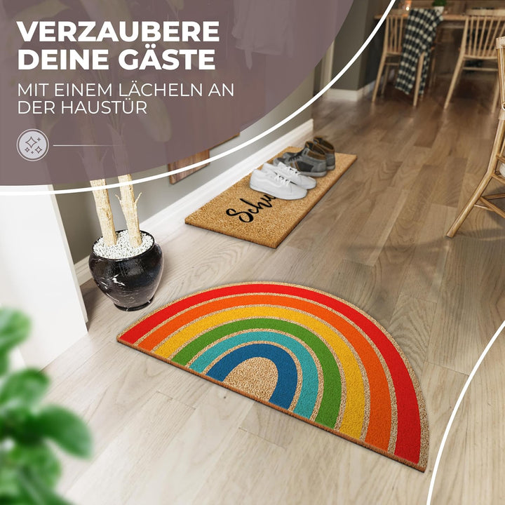 Fussmatte Kokos 70x40cm Regenbogen I Extra langlebige & rutschfeste Kokosmatte für Innen & Überdacht