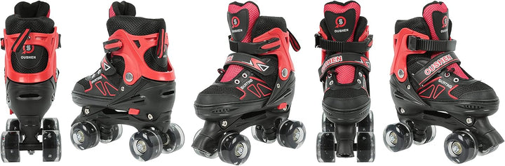 Rollschuhe mit/ohne Leuchtrollen, klassische Quad-Skates für Mädchen und Jungen, bequem und atmungsa