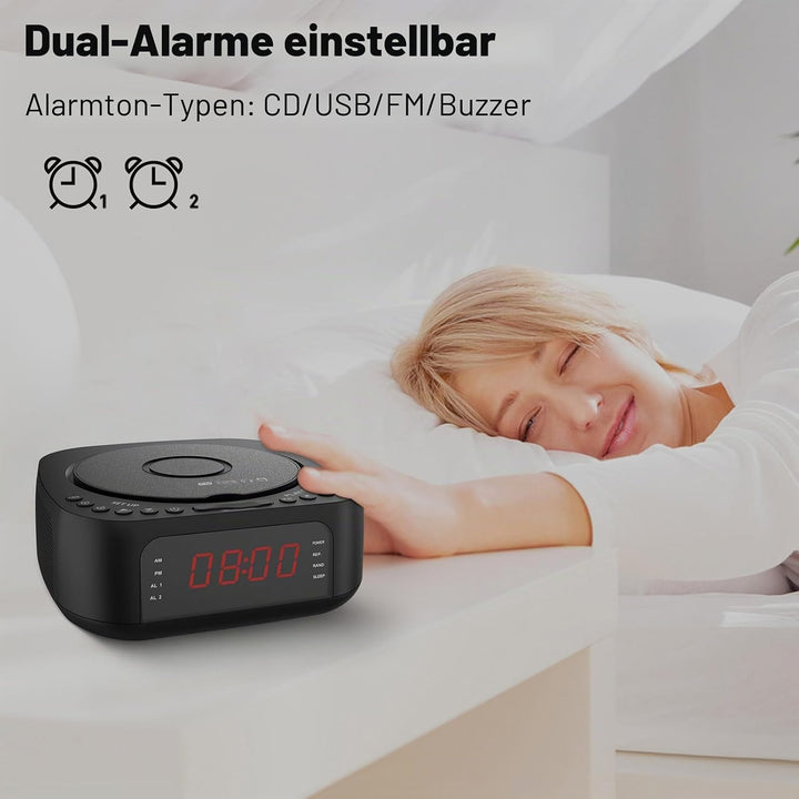 Fockety CD-Player-Wecker mit Fernbedienung, Bluetooth-Radiowecker mit Lautsprecher, UKW-Radio, Timer