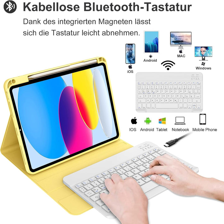 IVEOPPE Hülle mit Tastatur für iPad A16 11 Generation 2025/10 Generation 2022, Bluetooth Magnetische