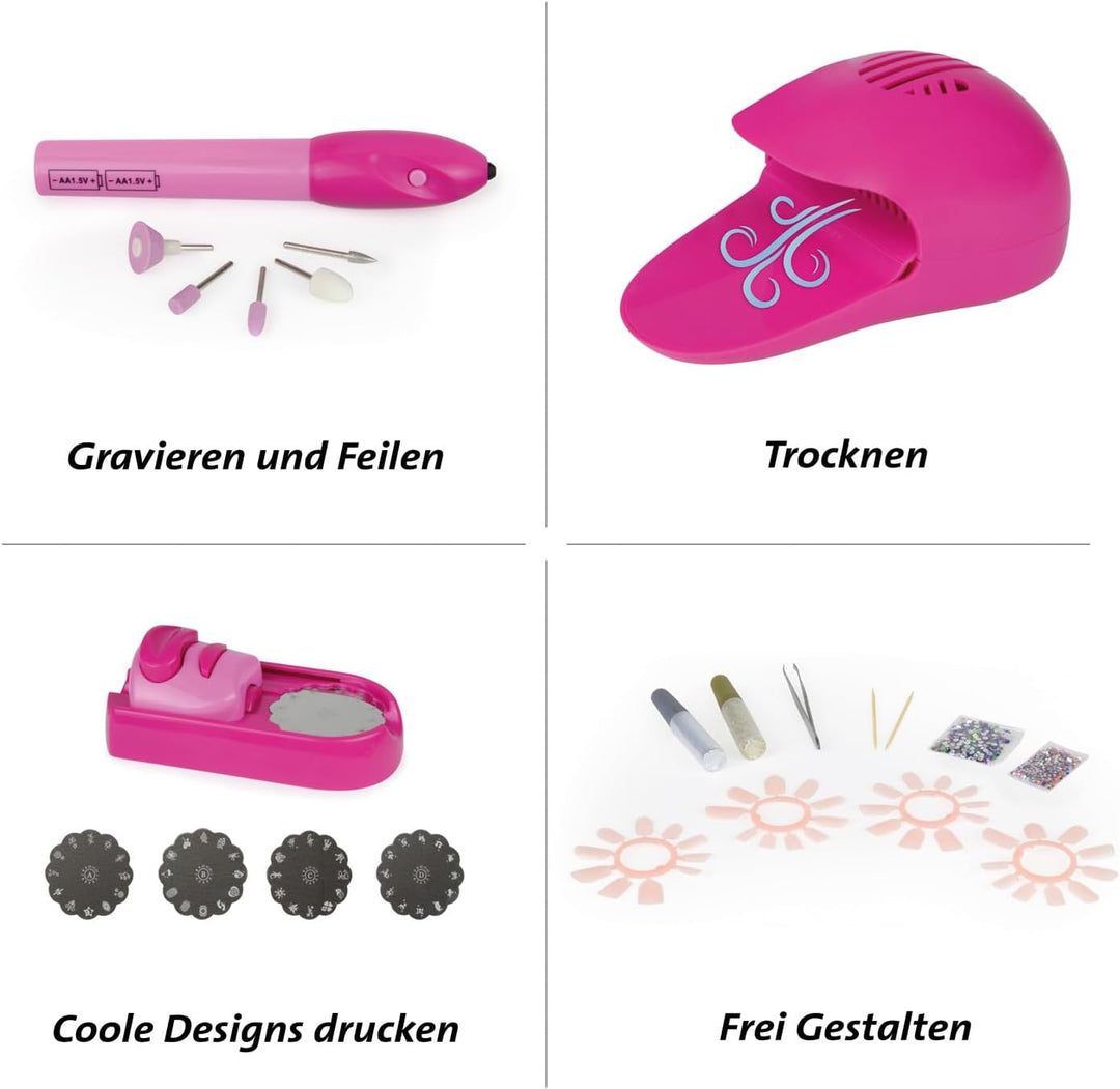 Lena 42654 42654EC Super Mani Pedi Nail Salon, 4 in 1 Nagelstudio für Kinderhände, Komplettset zum V