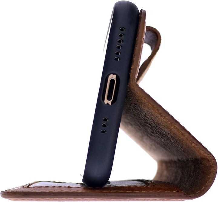 Burkley Leder Handyhülle für iPhone 13 Pro Max Leder Book Case Handytasche mit Magnetverschluss, 360