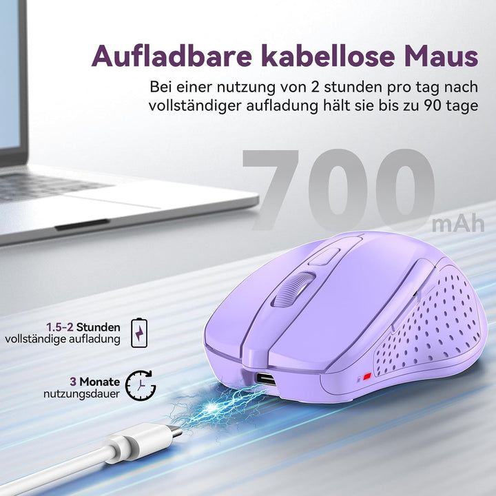 TechRise Bluetooth Maus, 2.4G Maus Kabellos (BT 5.0/3.0 + 2.4G) 4800 DPI Wiederaufladbare Ergonomisc