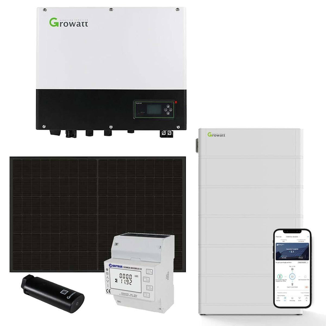 GROWATT 10kWp PV 0% MwSt §12 III UstG Komplettanlage mit Glas Glas Modulen und 12,8kWh Speicher