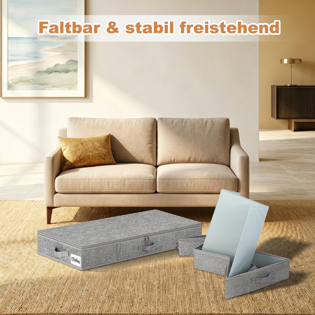 Unterbett Aufbewahrungsbox 12 cm mit Deckel, 2 Stück Faltbare Unterbettkommode Stabil, Platzsparend