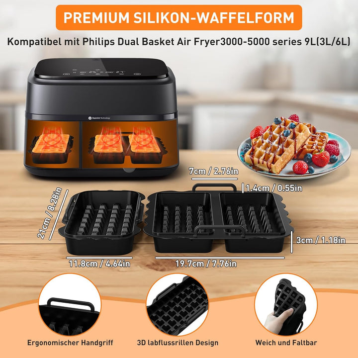 12 Stück Airfryer Zubehör für Philips Airfryer Dual Basket 3000/5000-Serie 6L/3L,Heissluftfritteuse