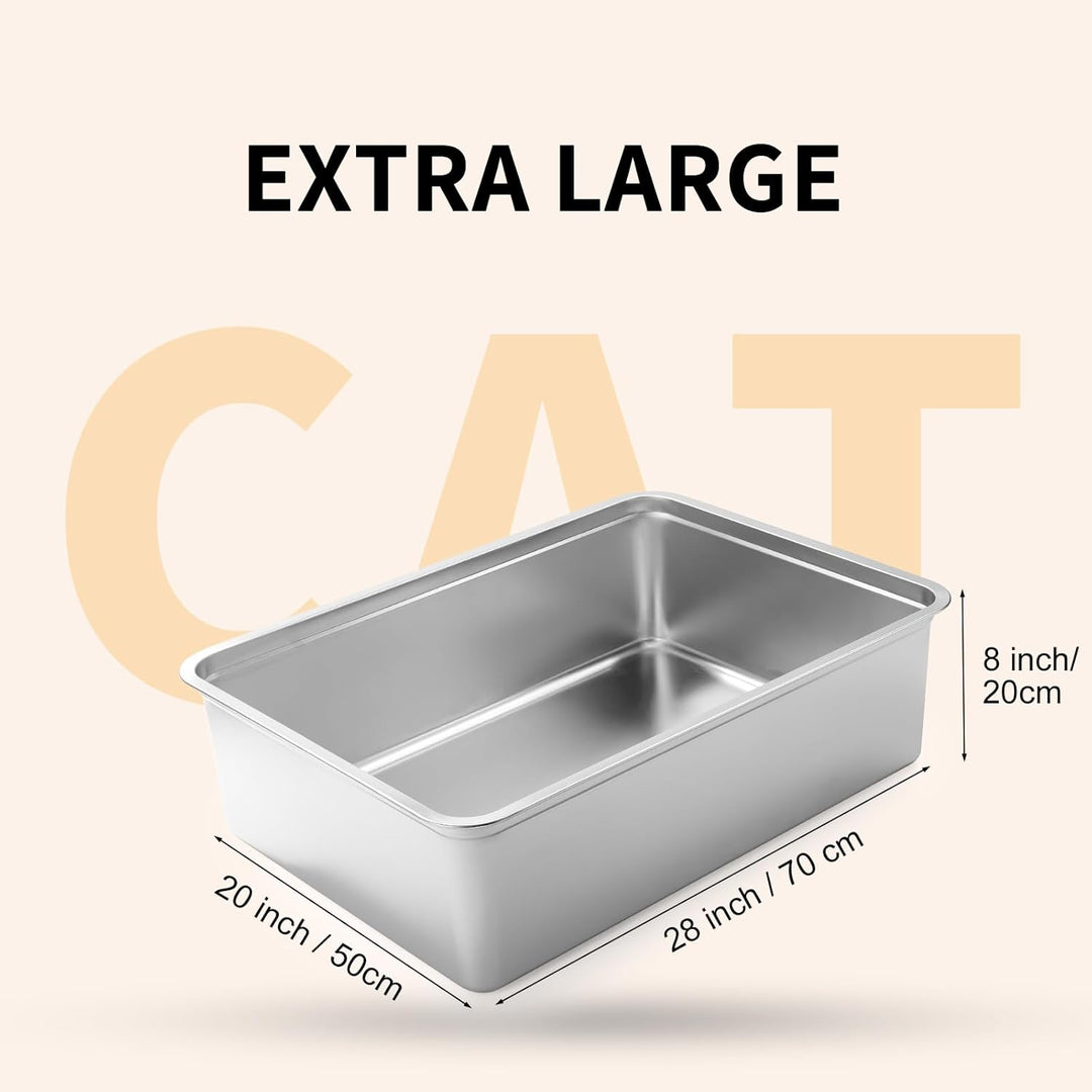 Yangbaga Edelstahl Katzentoilette, Katzenklo in 70x 50x 20 cm, Robuste Katzentoilette, Nicht Leicht