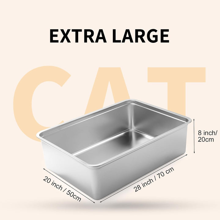 Yangbaga Edelstahl Katzentoilette, Katzenklo in 70x 50x 20 cm, Robuste Katzentoilette, Nicht Leicht