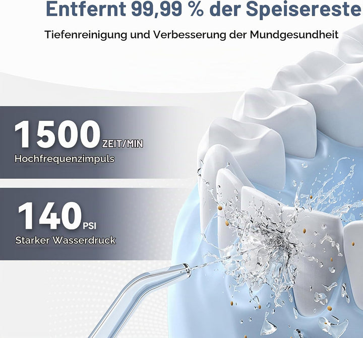 Munddusche Kabellos - Munddusche Testsieger Water Flosser for Teeth 3 Modi &amp; 4 Düsen, IPX7 Wasserdic
