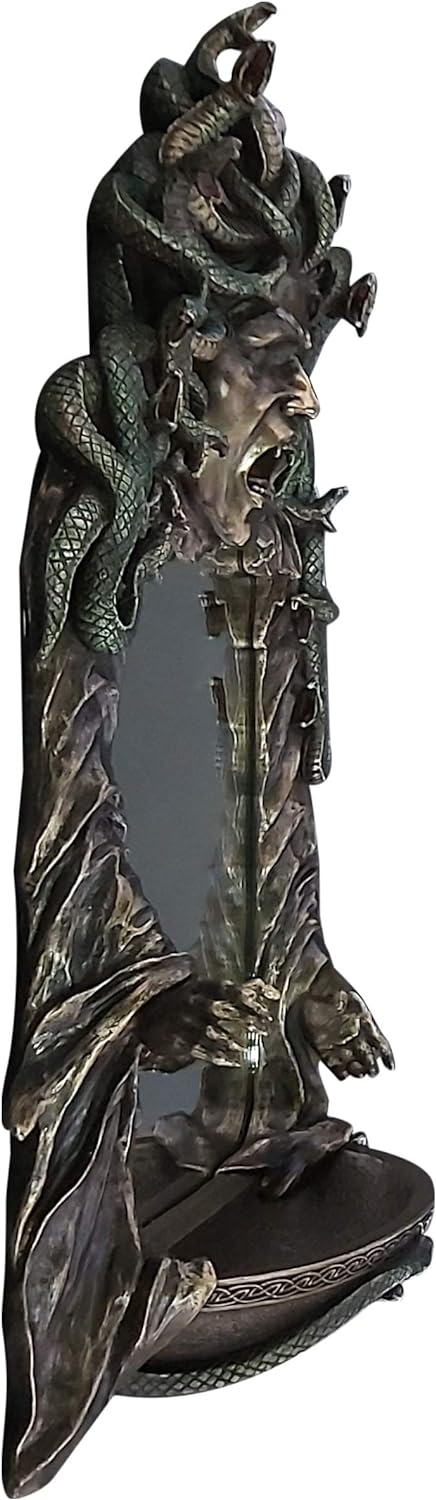 Medusa Head of Snakes Gothic Wandspiegel Dekor Statue Skulptur Bronze Finish