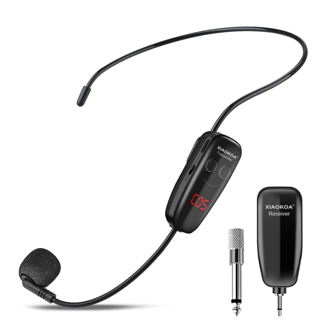 Drahtloses Mikrofon,Headset Mikrofon Kabellos,UHF Funkmikrofon mit LED Digitalanzeige, für Touristen