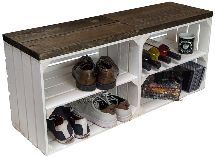 Kistenkolli Altes Land 2er Set Obstkiste aus Holz &amp; Holzplanken Schuhschrank Hocker Sitzbank Weinabl