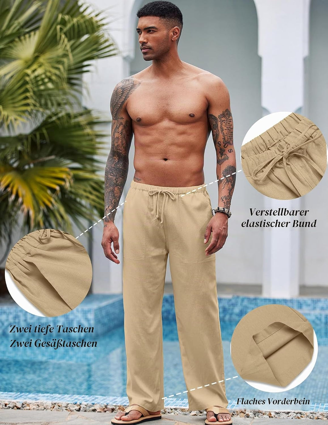 COOFANDY Leinenhose Herren mit Tunnelzug Herrenhose Leicht Sommerhose Freizeithose Einfarbig Leinen