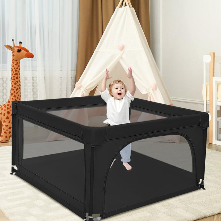 Baby Laufstall, Laufgitter klappbar mit Tragetasche, Krabbelgitter mit Netz & Reissverschluss, Laufg