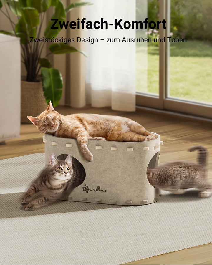 Katzenhöhle Filz, Katzenhaus aus Filz, Katzenbett, Katzenhöhle für Katzen, 58 x 33 x 30cm, Peek-a-Bo