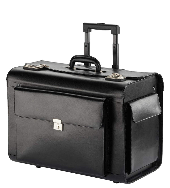 Pilotenkoffer Leder Gross Aktenkoffer XL Koffer Trolley 45L Schwarz 50 cm Bowatex