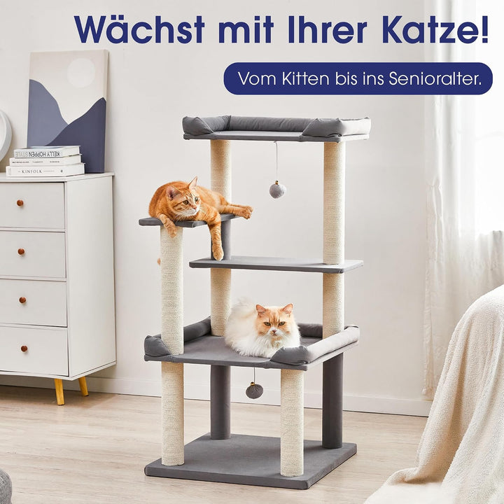 Katzenbaum 114 cm Hoch, Grosser Kratzbaum mit Extra Grosser Plattform &amp; Kratzpfosten, Mehrstufiger K