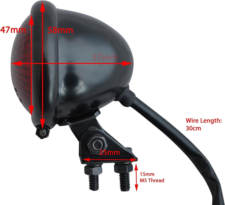 Motorrad LED Stop Rücklicht - Homologated - Glänzend Schwarz mit Rot Gläser für Cafe Racer, Scramble